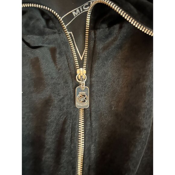 Michael Kors M Black Velour full zip Kangaroo Pockets Drawstring High Collar - Picture 5 of 16